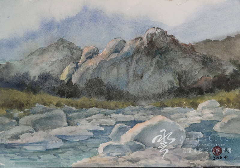 李忠民 《崂山傍晚》 27*40cm 2016年4月
